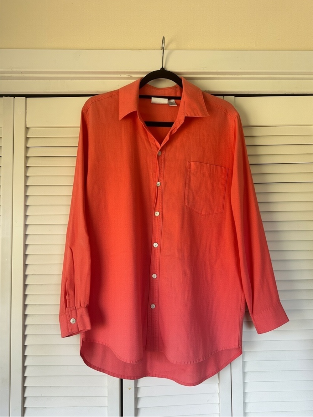 Women's Coral Button-Down Shirt with Chest Pocket